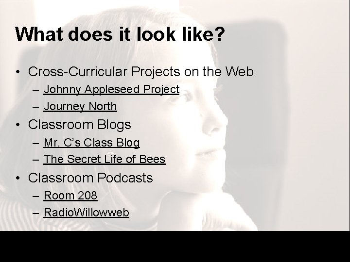 What does it look like? • Cross-Curricular Projects on the Web – Johnny Appleseed What does it look like? • Cross-Curricular Projects on the Web – Johnny Appleseed