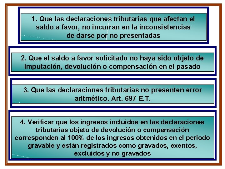 1. Que las declaraciones tributarias que afectan el saldo a favor, no incurran en 1. Que las declaraciones tributarias que afectan el saldo a favor, no incurran en