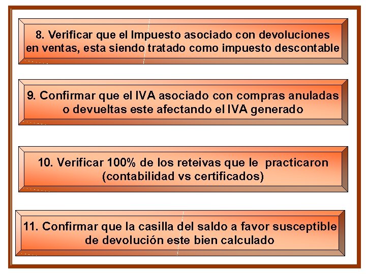 8. Verificar que el Impuesto asociado con devoluciones en ventas, esta siendo tratado como 8. Verificar que el Impuesto asociado con devoluciones en ventas, esta siendo tratado como