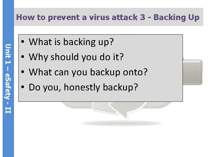 How to prevent a virus attack 3 - Backing Up Unit 1 – e.