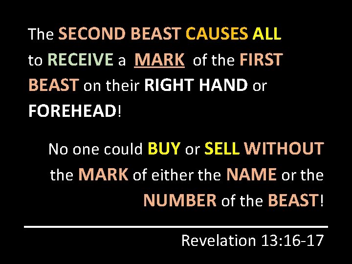 The SECOND BEAST CAUSES ALL to RECEIVE a MARK of the FIRST BEAST on