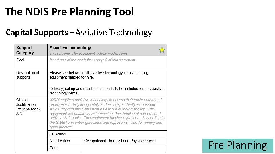 The NDIS Pre Planning Tool Capital Supports – Assistive Technology Pre Planning 