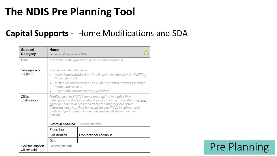 The NDIS Pre Planning Tool Capital Supports - Home Modifications and SDA Pre Planning