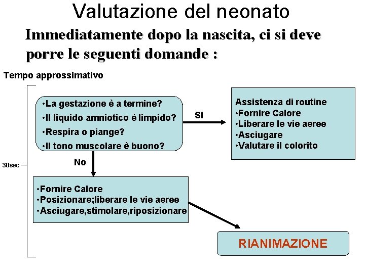 Valutazione del neonato Immediatamente dopo la nascita, ci si deve porre le seguenti domande