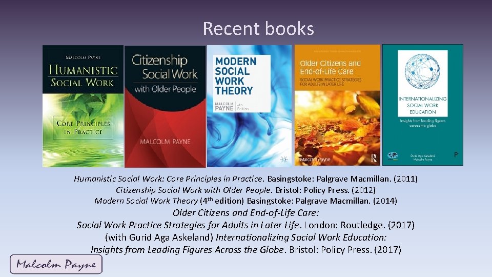 Recent books Humanistic Social Work: Core Principles in Practice. Basingstoke: Palgrave Macmillan. (2011) Citizenship Recent books Humanistic Social Work: Core Principles in Practice. Basingstoke: Palgrave Macmillan. (2011) Citizenship