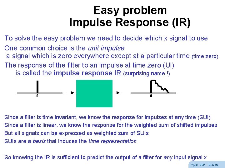 Easy problem Impulse Response (IR) To solve the easy problem we need to decide Easy problem Impulse Response (IR) To solve the easy problem we need to decide