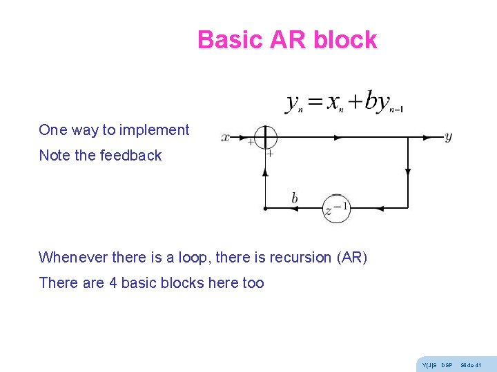 Basic AR block One way to implement Note the feedback Whenever there is a Basic AR block One way to implement Note the feedback Whenever there is a