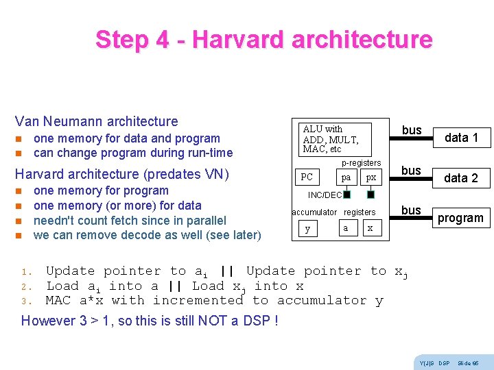 Step 4 - Harvard architecture Van Neumann architecture n n one memory for data Step 4 - Harvard architecture Van Neumann architecture n n one memory for data