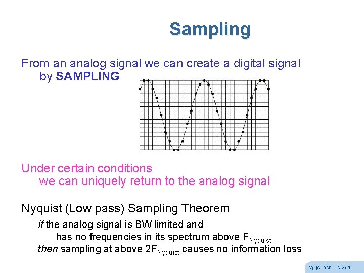 Sampling From an analog signal we can create a digital signal by SAMPLING Under Sampling From an analog signal we can create a digital signal by SAMPLING Under