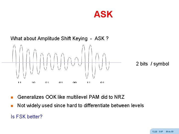 ASK What about Amplitude Shift Keying - ASK ? 2 bits / symbol n ASK What about Amplitude Shift Keying - ASK ? 2 bits / symbol n