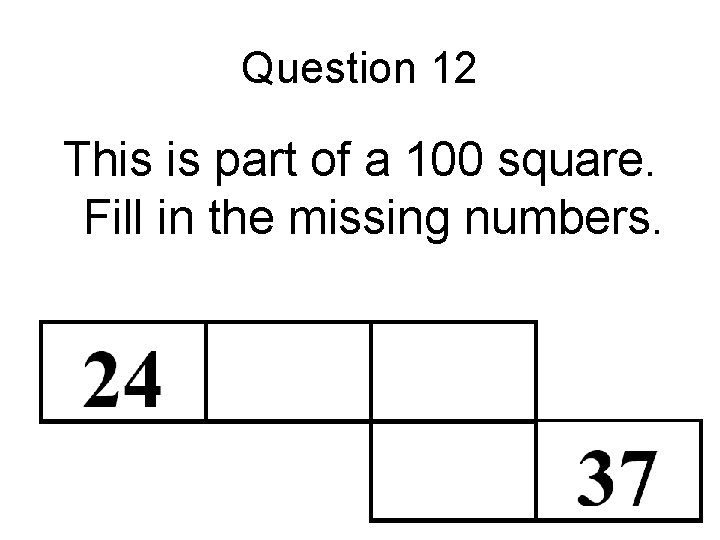 Question 12 This is part of a 100 square. Fill in the missing numbers.