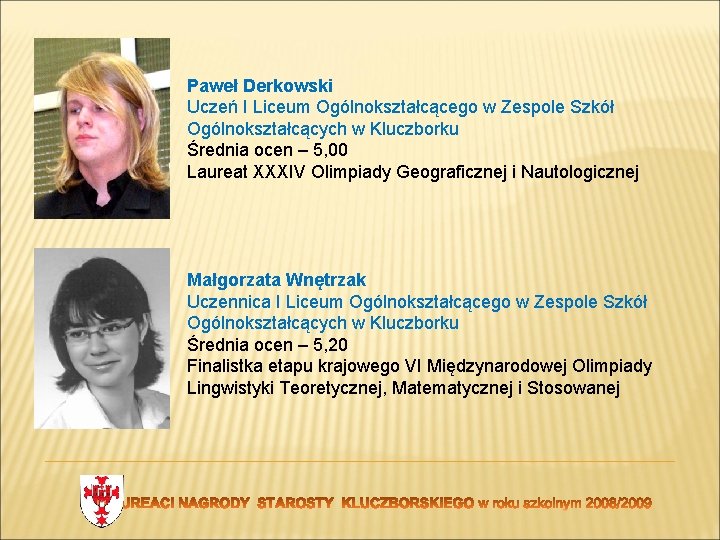Paweł Derkowski Uczeń I Liceum Ogólnokształcącego w Zespole Szkół Ogólnokształcących w Kluczborku Średnia ocen