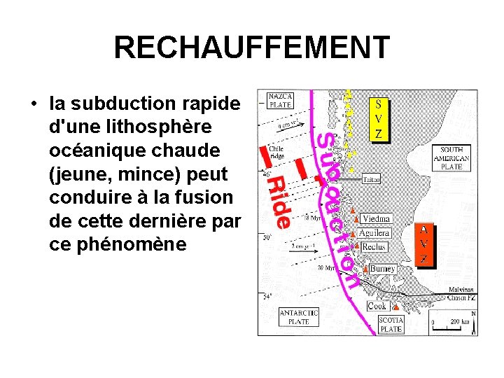 RECHAUFFEMENT • la subduction rapide d'une lithosphère océanique chaude (jeune, mince) peut conduire à