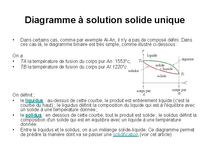 Diagramme à solution solide unique • Dans certains cas, comme par exemple Al-An, il