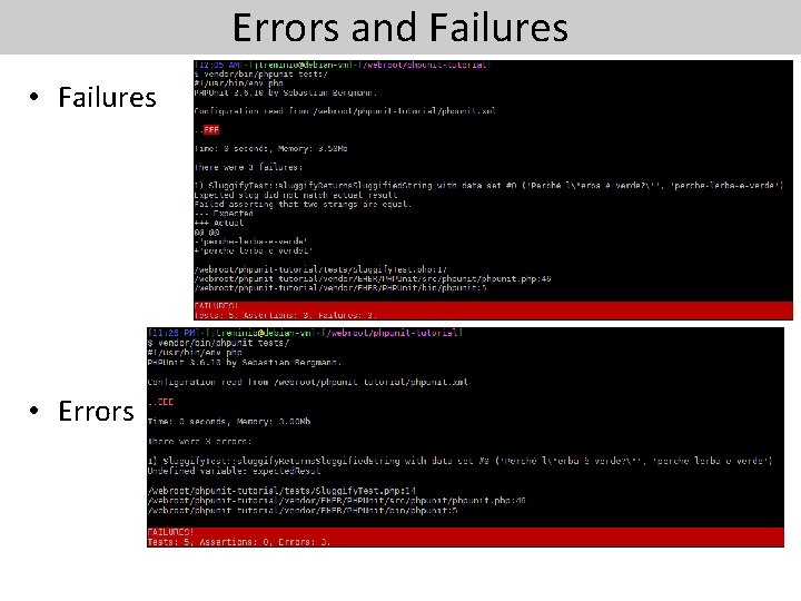 Errors and Failures • Failures • Errors 