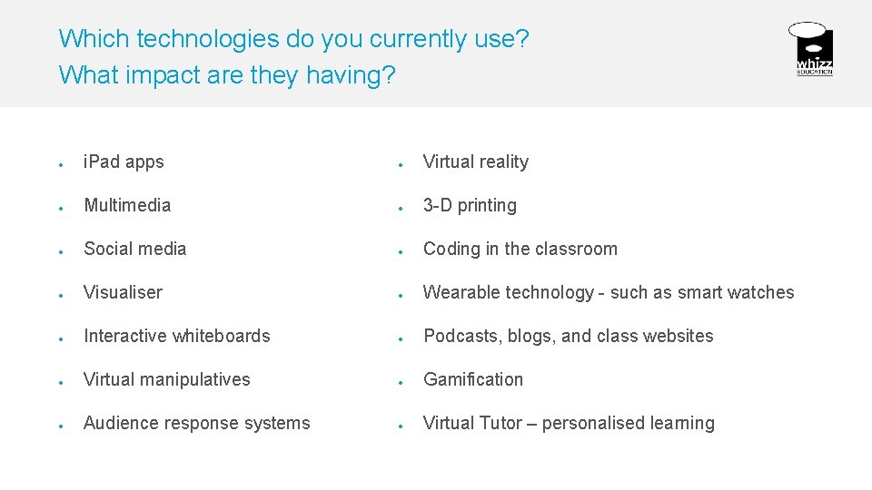 Which technologies do you currently use? What impact are they having? i. Pad apps