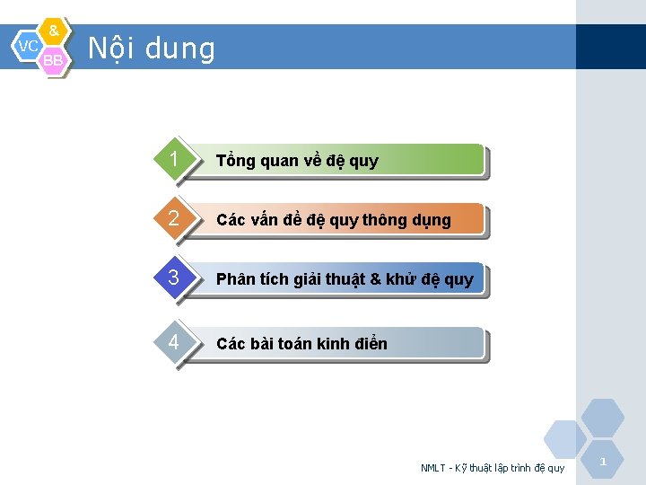 VC & BB Nội dung 1 Tổng quan về đệ quy 2 Các vấn