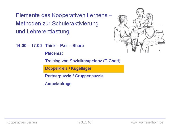 Elemente des Kooperativen Lernens – Methoden zur Schüleraktivierung und Lehrerentlastung 14. 00 – 17.