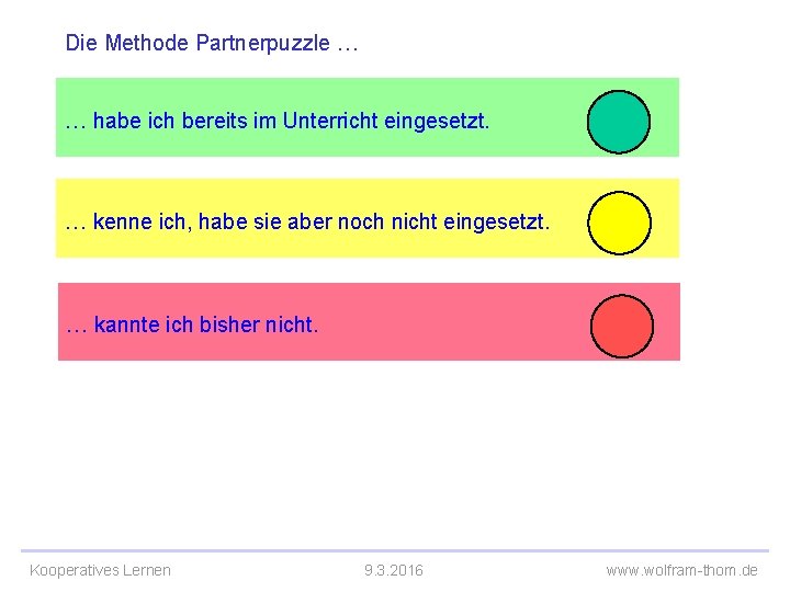 Die Methode Partnerpuzzle … … habe ich bereits im Unterricht eingesetzt. … kenne ich,