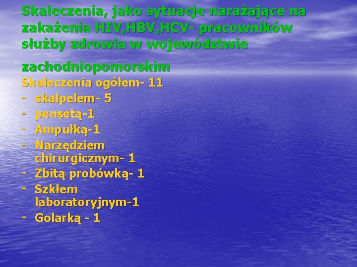 Skaleczenia, jako sytuacje narażające na zakażenia HIV, HBV, HCV- pracowników służby zdrowia w województwie