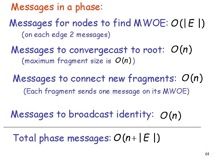Messages in a phase: Messages for nodes to find MWOE: (on each edge 2