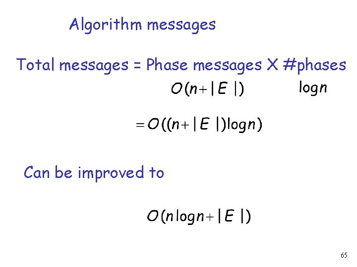 Algorithm messages Total messages = Phase messages X #phases Can be improved to 65