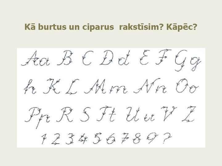 Kā burtus un ciparus rakstīsim? Kāpēc? 