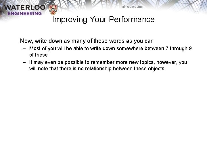 Introduction 41 Improving Your Performance Now, write down as many of these words as