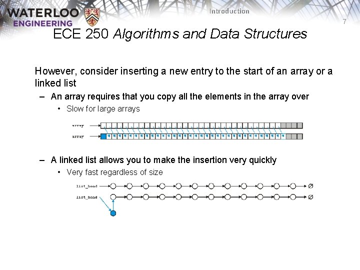 Introduction 7 ECE 250 Algorithms and Data Structures However, consider inserting a new entry