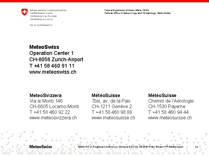 Federal Department of Home Affairs FDHA Federal Office of Meteorology and Climatology Meteo. Swiss