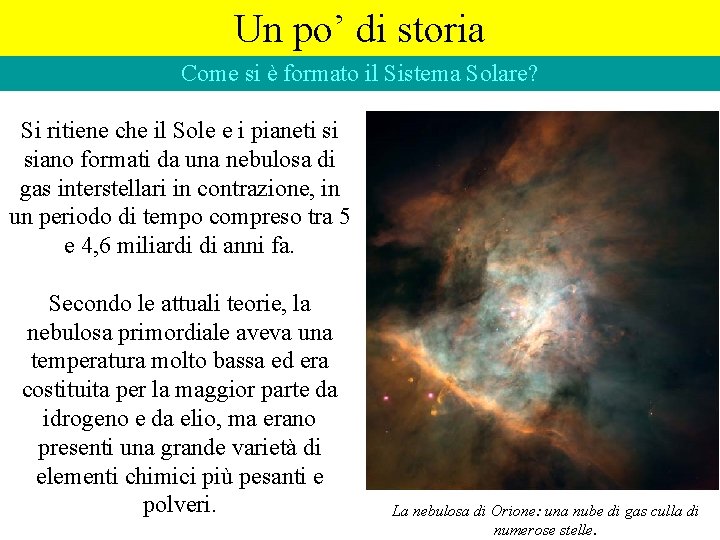 Un po’ di storia Come si è formato il Sistema Solare? Si ritiene che