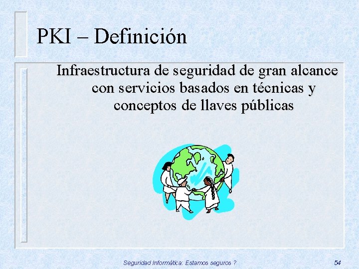 PKI – Definición Infraestructura de seguridad de gran alcance con servicios basados en técnicas