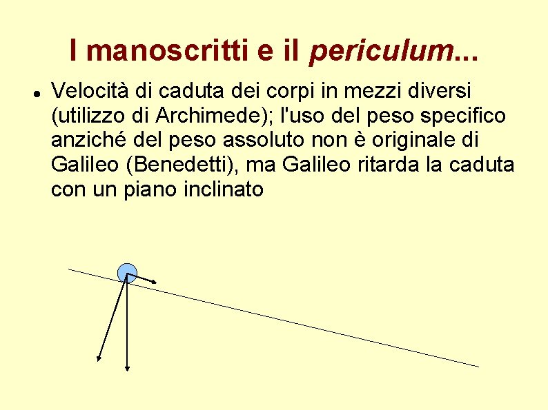 I manoscritti e il periculum. . . Velocità di caduta dei corpi in mezzi