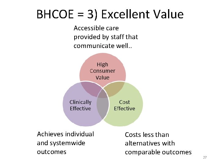 BHCOE = 3) Excellent Value Accessible care provided by staff that communicate well. .