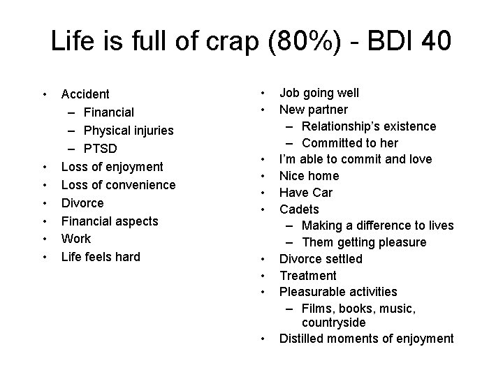 Life is full of crap (80%) - BDI 40 • • Accident – Financial