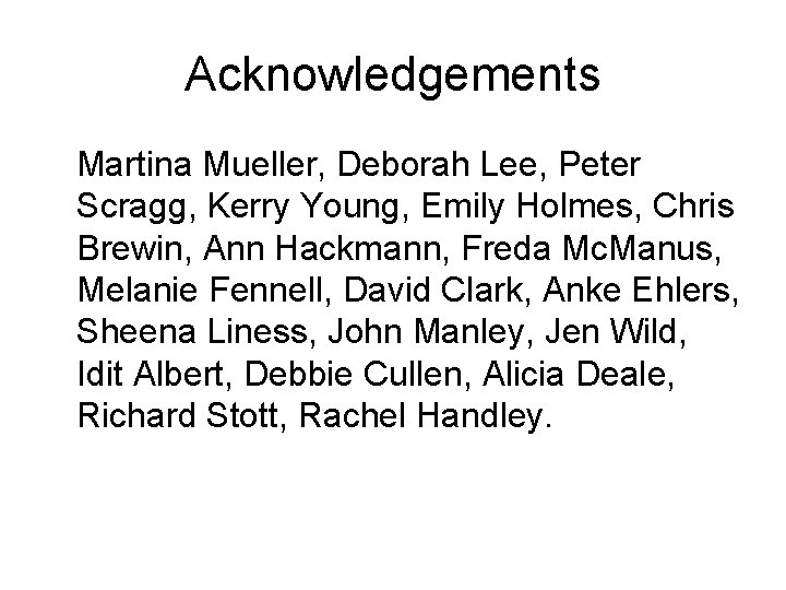 Acknowledgements Martina Mueller, Deborah Lee, Peter Scragg, Kerry Young, Emily Holmes, Chris Brewin, Ann