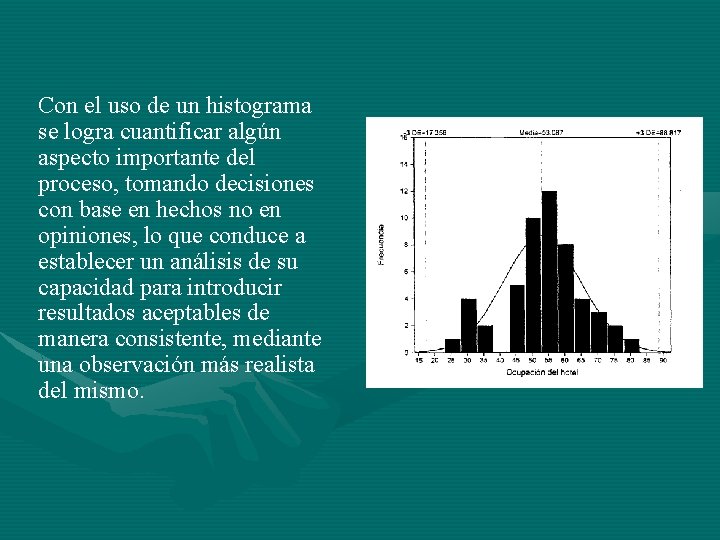 Con el uso de un histograma se logra cuantificar algún aspecto importante del proceso,