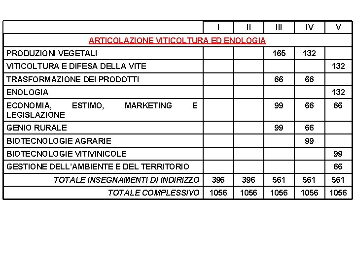 I II IV 165 132 V ARTICOLAZIONE VITICOLTURA ED ENOLOGIA PRODUZIONI VEGETALI VITICOLTURA E