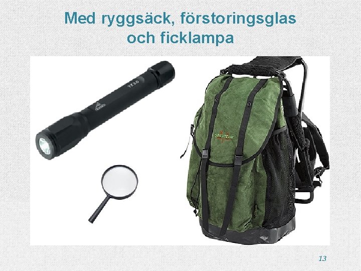 Med ryggsäck, förstoringsglas och ficklampa 13 