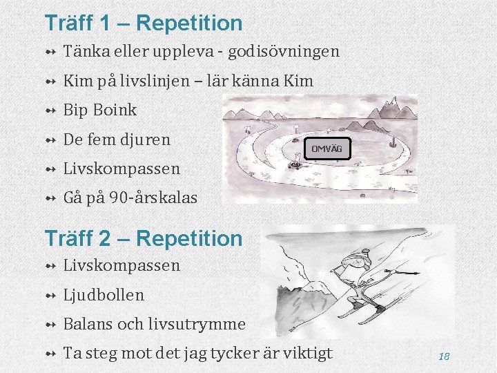 Träff 1 – Repetition ➻ Tänka eller uppleva - godisövningen ➻ Kim på livslinjen