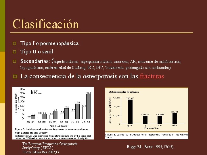 Clasificación p Tipo I o posmenopáusica Tipo II o senil p Secundarias: p (hipertiroidismo,