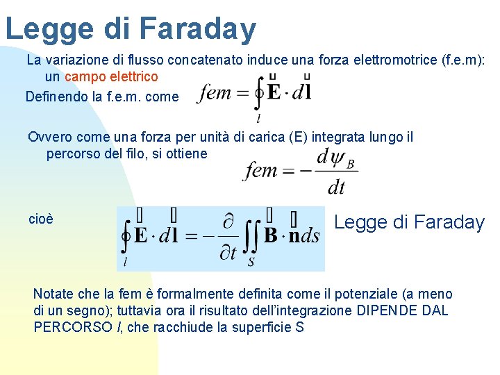 Legge di Faraday La variazione di flusso concatenato induce una forza elettromotrice (f. e.