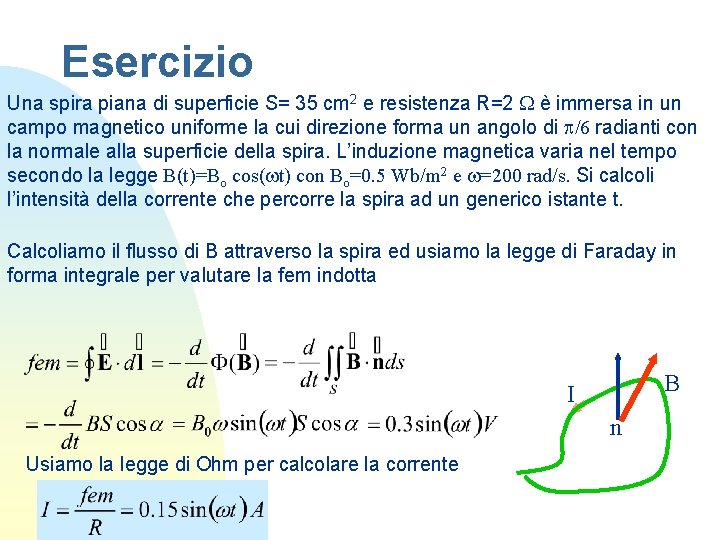Esercizio Una spira piana di superficie S= 35 cm 2 e resistenza R=2 W