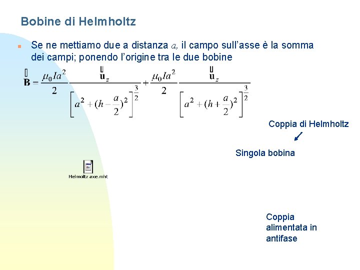 Bobine di Helmholtz n Se ne mettiamo due a distanza a, il campo sull’asse