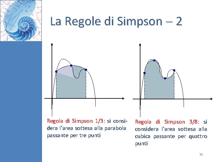 La Regole di Simpson 2 Regola di Simpson 1/3: si considera l’area sottesa alla