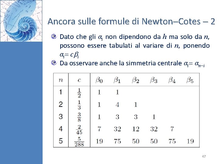 Ancora sulle formule di Newton Cotes 2 Dato che gli αi non dipendono da