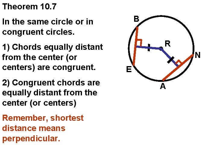 Theorem 10. 7 B In the same circle or in congruent circles. 1) Chords