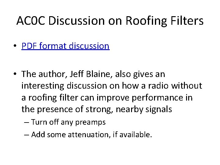AC 0 C Discussion on Roofing Filters • PDF format discussion • The author,
