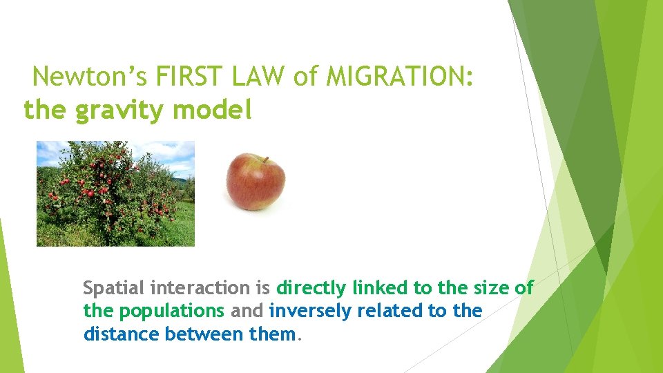 Newton’s FIRST LAW of MIGRATION: the gravity model Spatial interaction is directly linked to