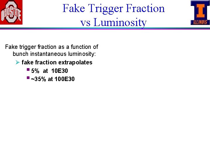 Fake Trigger Fraction vs Luminosity Fake trigger fraction as a function of bunch instantaneous